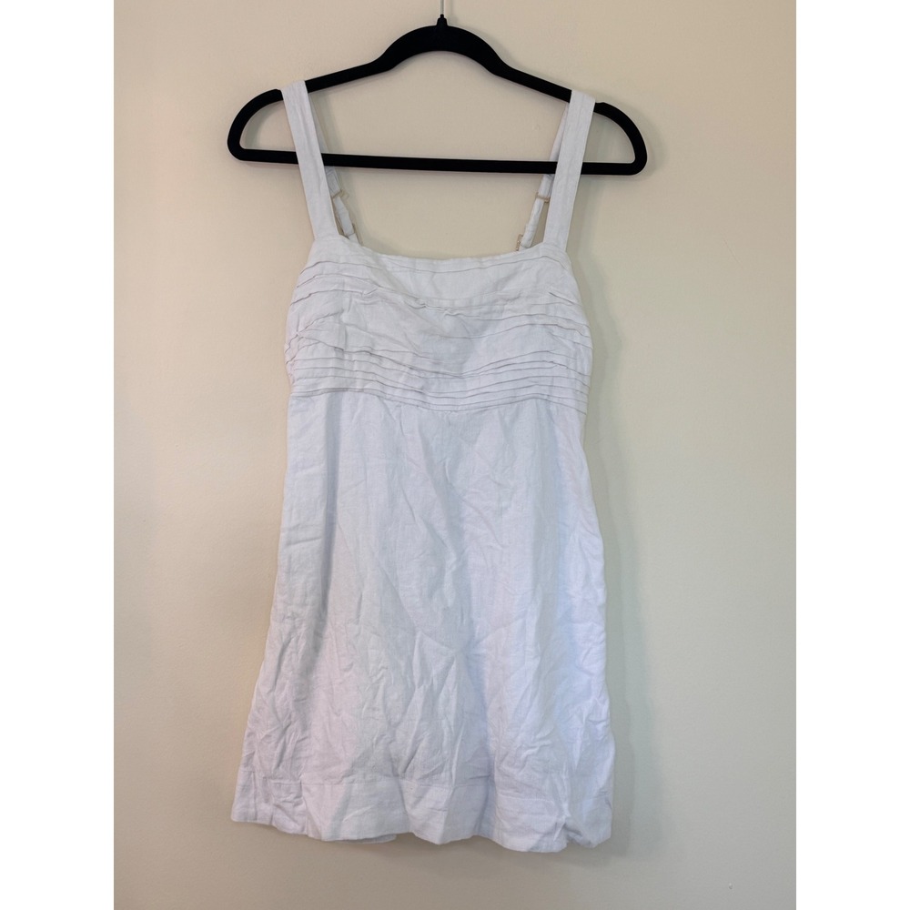 Abercrombie & Fitch White Linen Blend Pleated Mini Dress MP Pockets Smocked Back